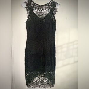Free People Intimately Black Lace Midi Dress XS Boho Sheer Overlay